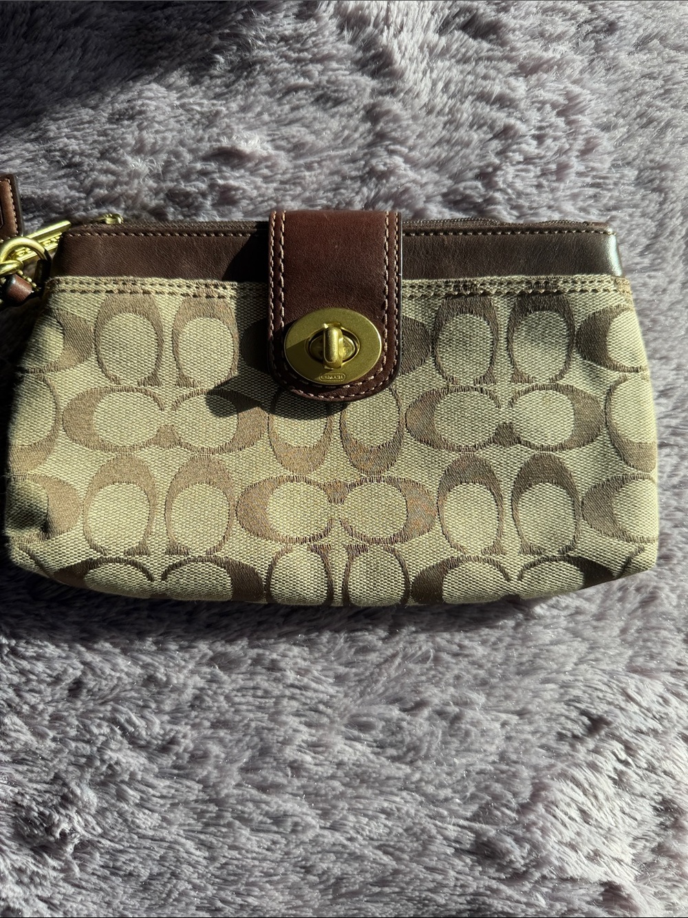 Coach Signature Canvas Wristlet in Khaki Brown